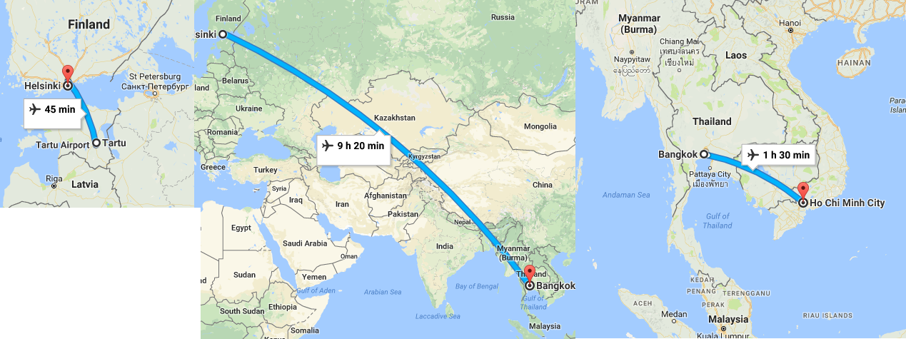 flight from Tartu to HCMC
